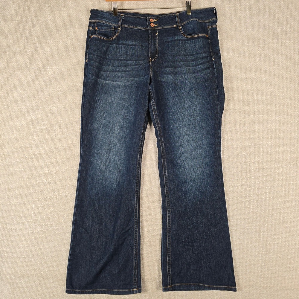 LEI Sophia Hipster Flare Jeans Dark Wash Embroidered Flap Pocket Blue Size 19 R
